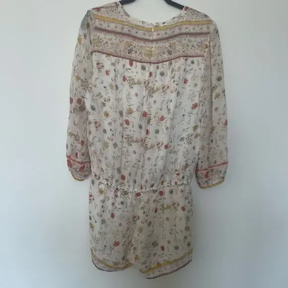 NWT Joie "Weldon" Silk Romper in ivory floral print sz L - Picture 2 of 16